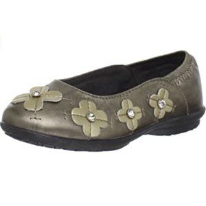 NEW Hush Puppies Kids Sophian Metallic Ballet Flats Rhinestone Pewter Champagne